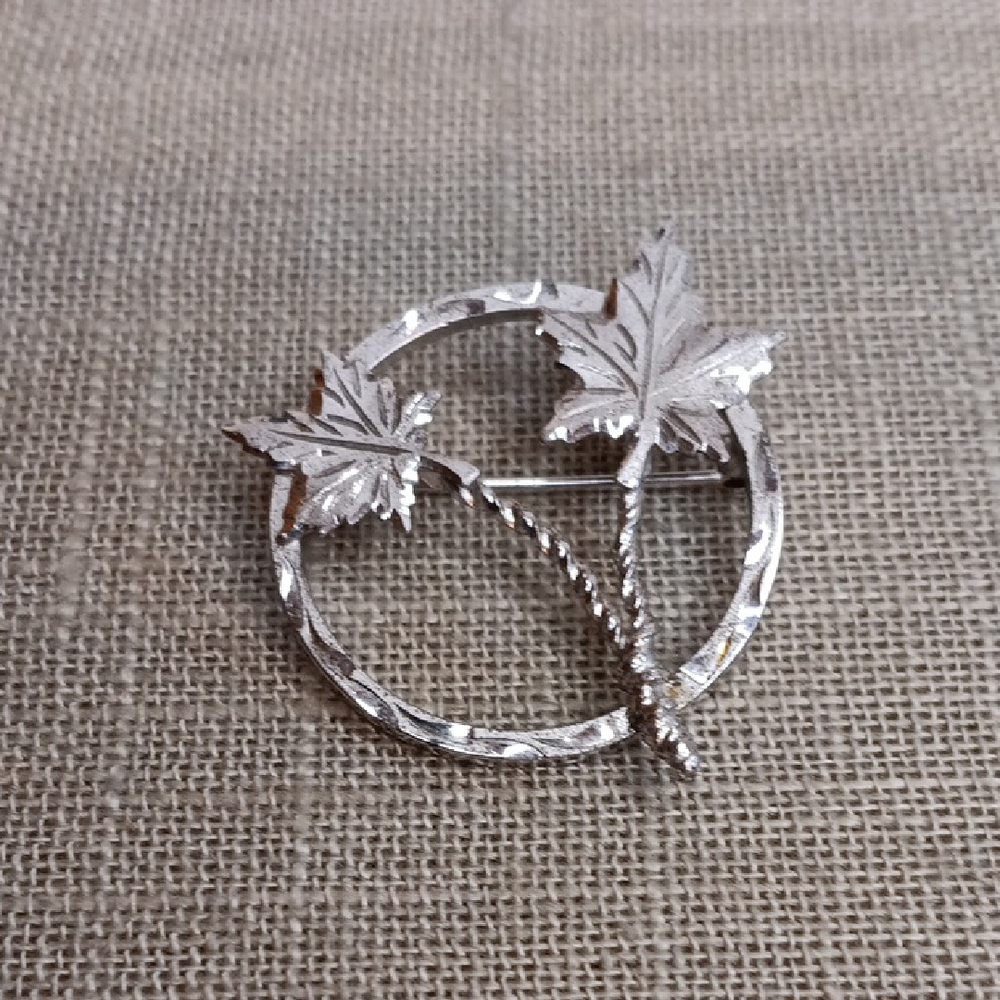 Sterling Silver Leaf Brooch Vintage